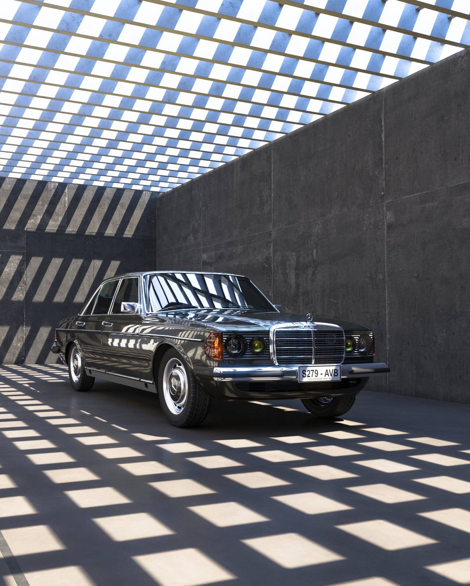 3d rendered image of a black vintage car